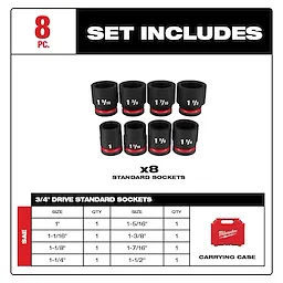 8PC SHOCKWAVE Impact Duty(TM) 3/4" Drive SAE Standard 6 Point Socket Set