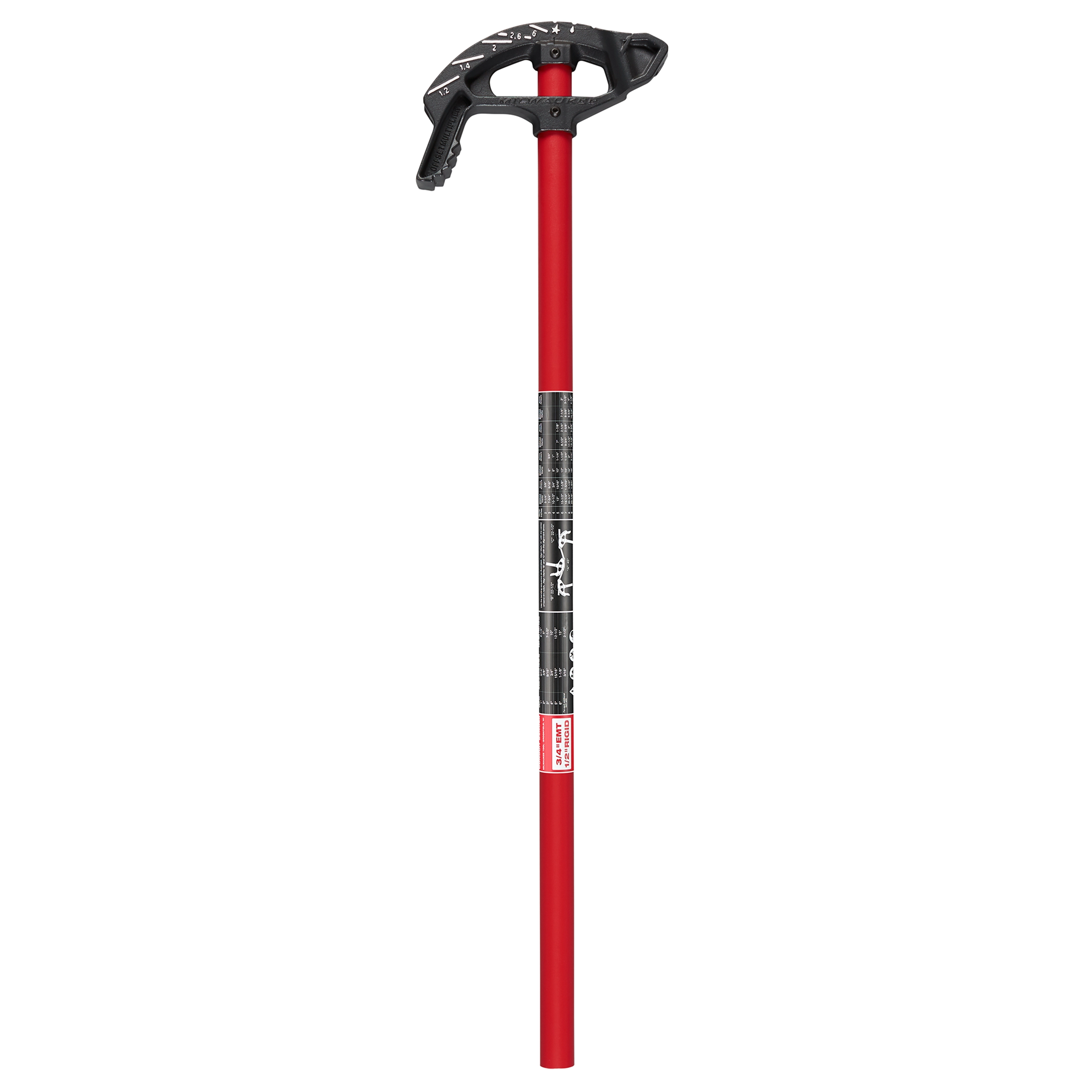 3/4" EMT Iron Conduit Bender with a red handle and a black head designed for precise bending of electrical metal tubing.