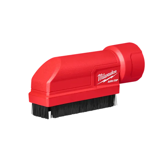 The Milwaukee AIR-TIP Boiler Coil Cleaning Brush Tool is a red cleaning brush attachment with black bristles designed for cleaning coil surfaces.