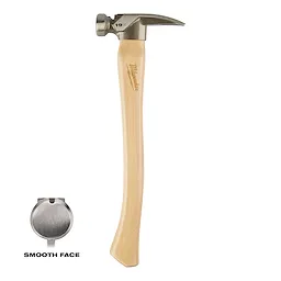 19oz Smooth Face Hickory Handle Framing Hammer with a wooden handle and smooth metal head designed for framing tasks.