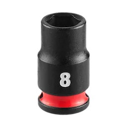 SHOCKWAVE Impact Duty 1/4" Drive 8MM Standard Impact Socket in black with a red band, featuring a white "8" marking.