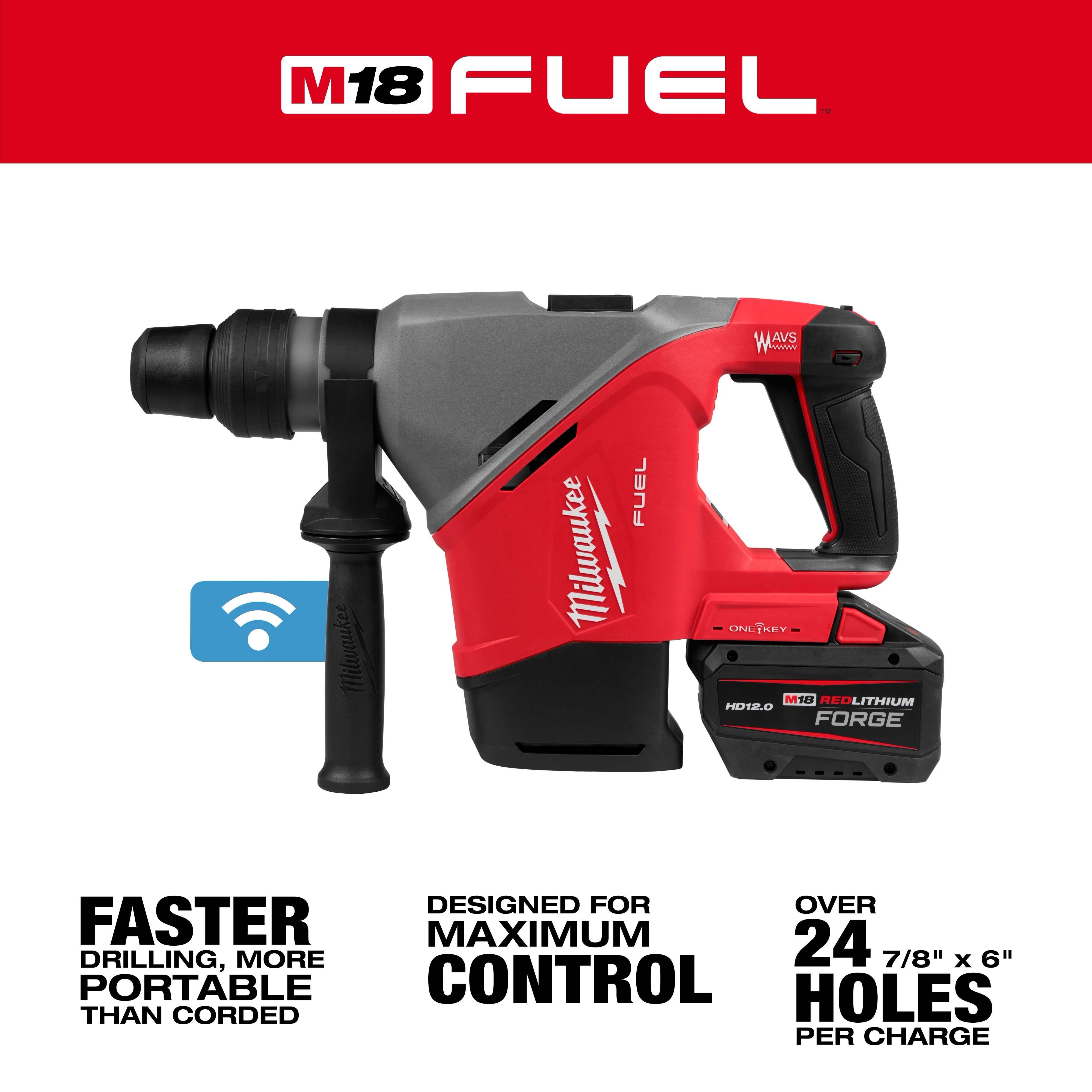 Milwaukee M18 FUEL 1-9/16" SDS Max Rotary Hammer with ONE-KEY features cordless design, maximum control, and long battery life.