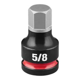 The SHOCKWAVE Impact Duty 1/2" Drive 2" Hex 5/8" Bit Socket features a hexagonal bit and a black body with a red ring near the base.
