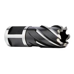 13/16" Annular Cutter made of high-speed steel with a black and silver finish, featuring a hollow cylindrical design with cutting teeth.
