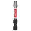 The image shows a single SHOCKWAVE™ 2" Impact Duty ECX™ 1 Power Bit from a 25-pack (25 PK). It has a silver tip, red middle section with a Milwaukee logo, and a black base designed for impact duty.