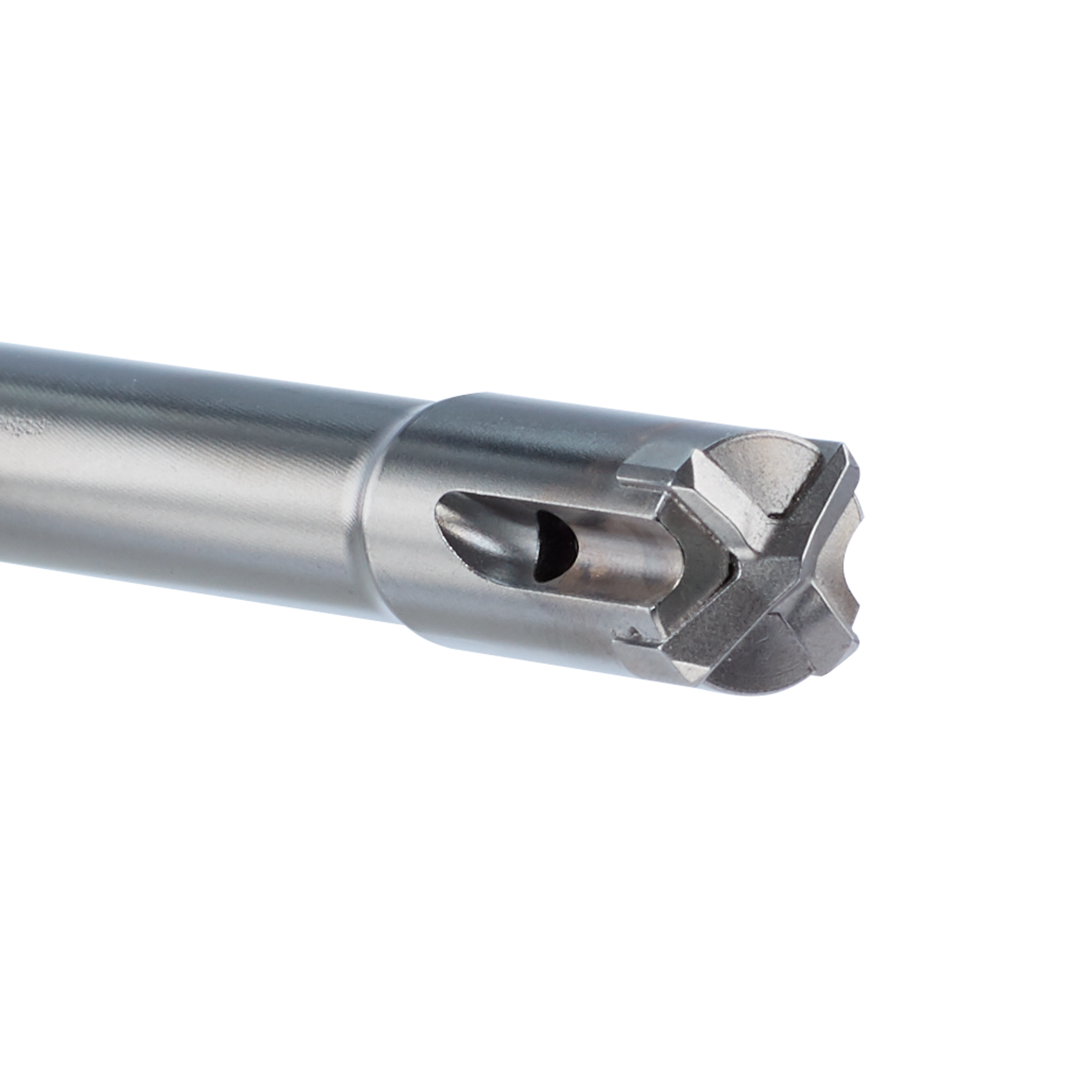 The image displays an SDS Vacuum Bit, featuring a durable, metallic body with precision cutting edges designed for drilling. It has an integrated vacuum port for efficient dust removal, enhancing performance and cleanliness during use.