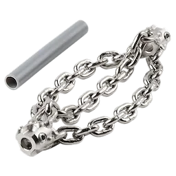 4" Standard Chain Knocker for 5/16" Chain Snake Cable, featuring a durable metal chain with spiked ends and a cylindrical gray attachment piece designed for cleaning pipes and drains efficiently.