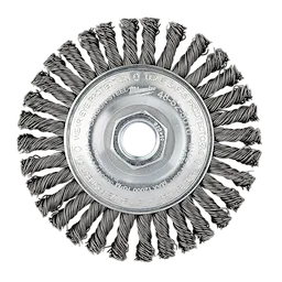 4" Stringer Bead Wheel - Carbon Steel Block Shot, circular abrasive tool with twisted wire bristles for welding and metal cleaning.