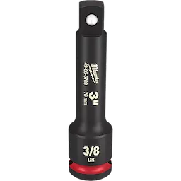 The 3/8" DR 3" IMPACT EXTENSION is a black metal extension tool designed for impact drivers. It features a 3-inch length, 3/8-inch drive size, and a red ring near the base. The item number 49-66-6703 and the brand logo are printed on it.