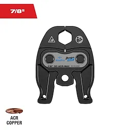 A black 7/8-inch OD ACR-MAX jaws, labeled "ZoomLock MAX," designed for ACR copper fittings. The jaws have a central hole and two lower grips, with the ACR copper logo shown at the bottom left corner and a 7/8" indicator in red at the top.