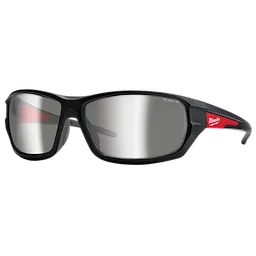 Mirrored Performance Safety Glasses with black frame and mirrored lenses, featuring red accents on the temples.