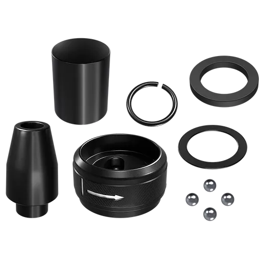 M18 FUEL STRIKER Hammer Chisel Chuck Replacement Kit with multiple black metal components arranged on a plain background.