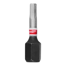 Image of a SHOCKWAVE™ 1" Impact Duty Hex 7/64" Insert Bit. The bit has a black base and a silver hexagonal tip, with a red ring labeled "Milwaukee" near the middle. The bit is designed for heavy-duty impact applications.