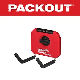 Red PACKOUT 4” Straight Hook with black foam-coated hooks and a mounting plate. The brand name Milwaukee is printed on the front.