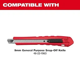 9mm General Purpose Snap-Off Knife with a red body and silver blade, model number 48-22-1963, shown against a white background.