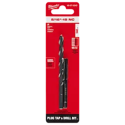 5/16"-18 Straight Flute Plug Tap & F Drill Bit on red packaging. Contains one drill bit and one tap with clear markings.