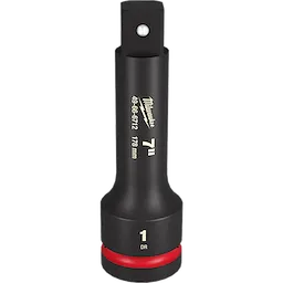 The 1" DR 7" IMPACT EXTENSION is a black, cylindrical extension tool with white lettering and a red band near the base. It is designed for impact applications and measures 178 mm in length.