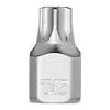 The 1/4" Drive T45 Low-Profile TORX® Bit Socket is a compact, silver-colored tool with a T45 marking. It features a low-profile design ideal for tight spaces and is used for driving T45 TORX® screws.