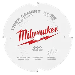 Fiber Cement Circular Saw Blade with polycrystalline diamond teeth, anti-friction coating, and laser cut technology. 7-1/4 inch, 4 teeth.
