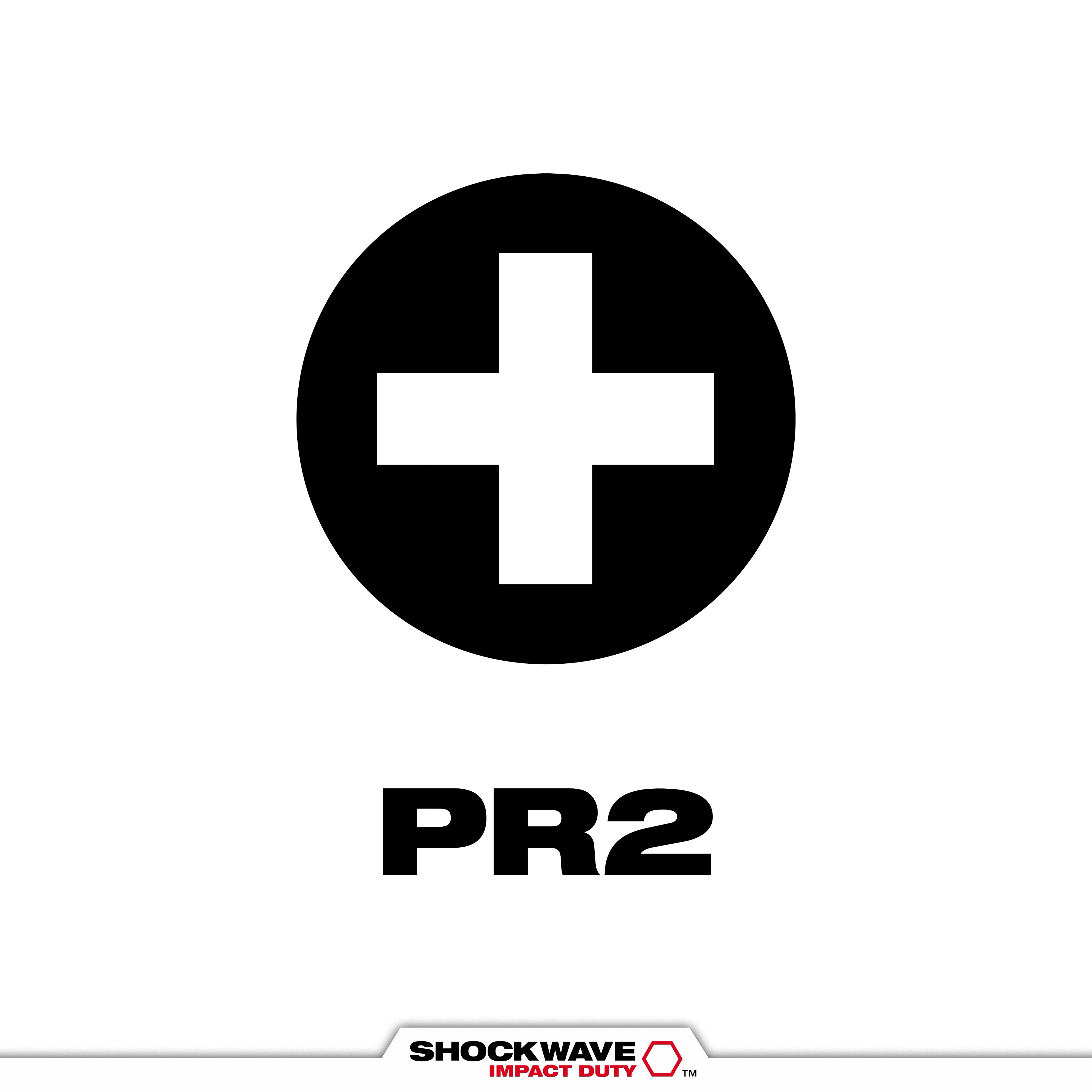 The image shows the SHOCKWAVE™ PR2 Tip Type, featuring a black circular icon with a white cross inside and the text "PR2" below it. The SHOCKWAVE Impact Duty logo is at the bottom.