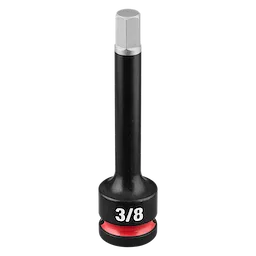 SHOCKWAVE Impact Duty 1/2" Drive 4" Hex 3/8" Bit Socket standing upright with 3/8 marking and red ring.