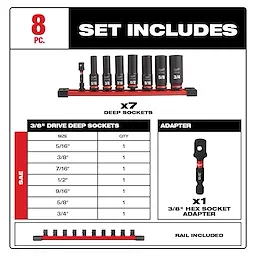 8PC SHOCKWAVE Impact Duty™  3/8" Drive SAE Deep 6 Point Socket Set

Image for Ecomm use