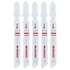 Five bi-metal 3" 14TPI Metal Cutting T Shank Jig Saw Blades in a row labeled with "MILWAUKEE", "51-90", and "Swiss Made" in red text.