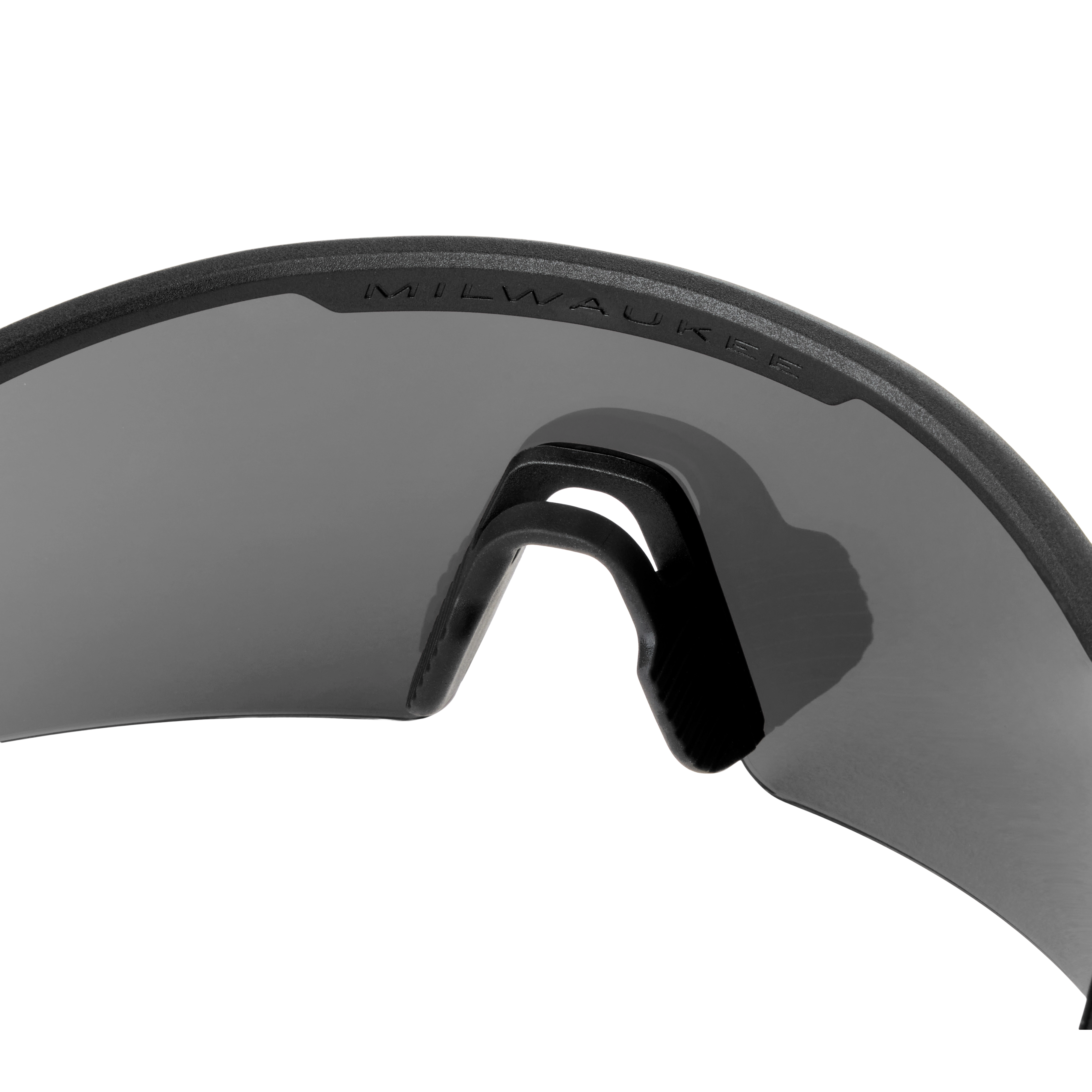 Polarized Wrap Around Safety Glasses with Mirrored Dual Coat Lenses feature a sleek, curved design to provide extensive eye protection. The glasses are branded with "Milwaukee" on the upper frame.