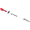 M18 QUIK-LOK Brushless Pole Saw with long telescoping shaft and compact saw head on a plain background.