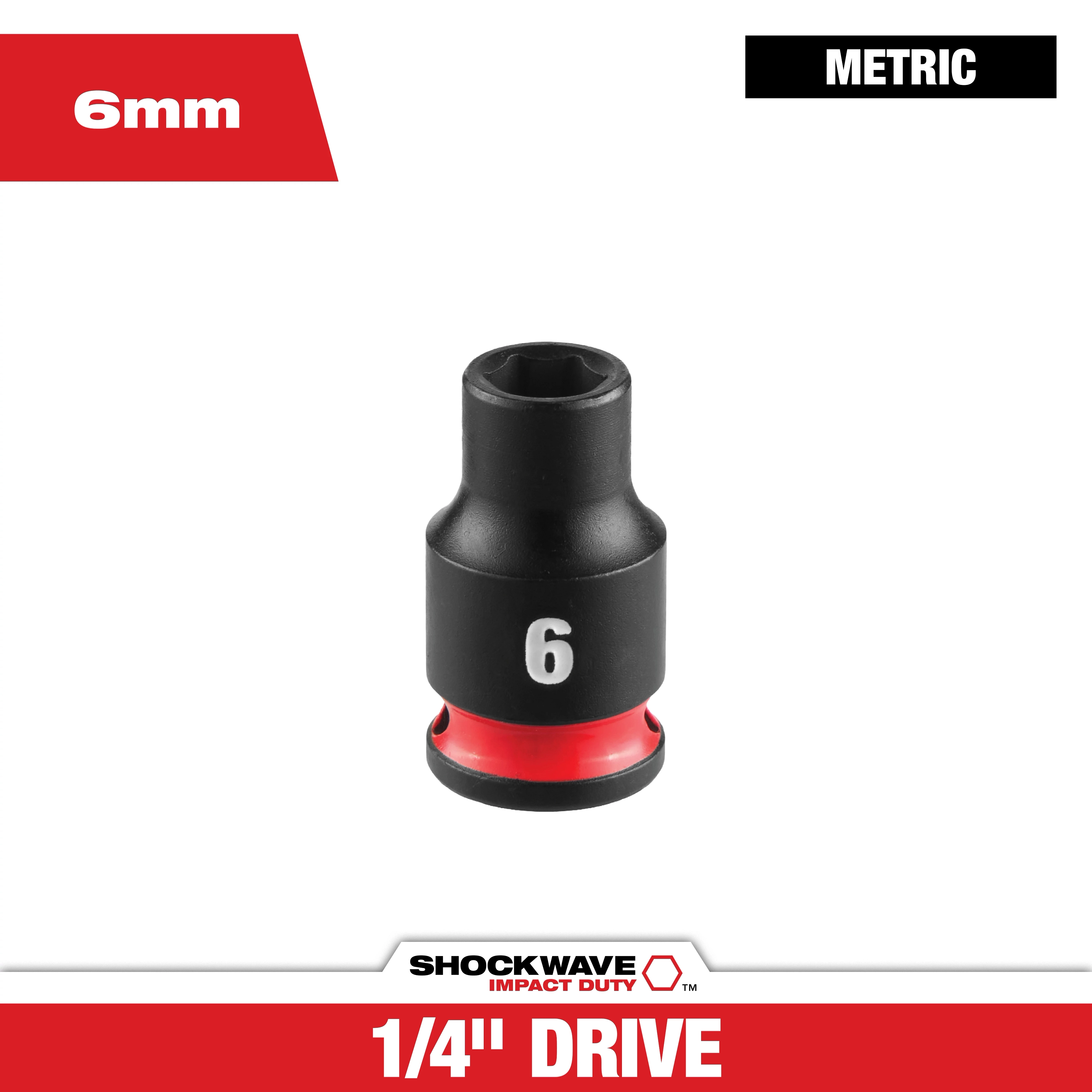 SHOCKWAVE Impact Duty 1/4" Drive 6MM Standard 6 Point Socket centered with 6mm and metric labels