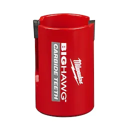Red 1-3/4" BIG HAWG with Carbide Teeth hole saw featuring black carbide teeth and white logo on the side.