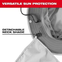 WORKSKIN Sunshade Hat with detachable neck shade for versatile sun protection. Gray color with adjustable chin cord.