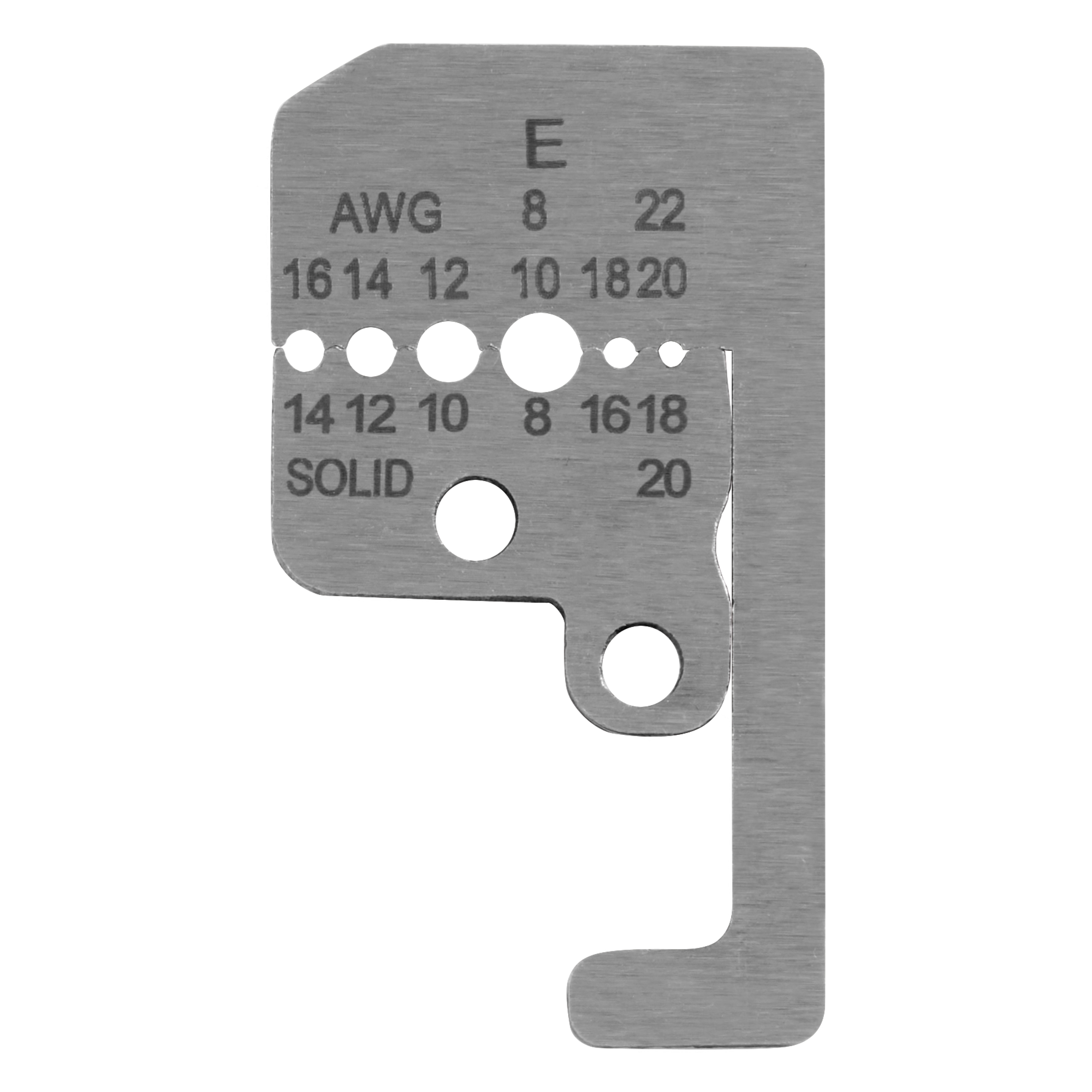 8-20 AWG Automatic Wire Stripper Replacement Blade Kit features various gauge markings and holes for wire stripping and cutting.