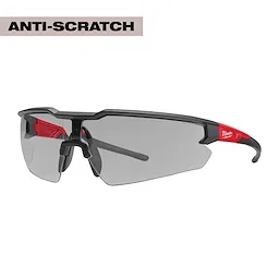 Safety Glasses - Anti-Scratch Lenses (Gray) with black frame, red accents, and clear gray-tinted lenses offering eye protection.