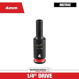 SHOCKWAVE Impact Duty 1/4" Drive 4MM Deep 6 Point Socket standing upright on a white background.