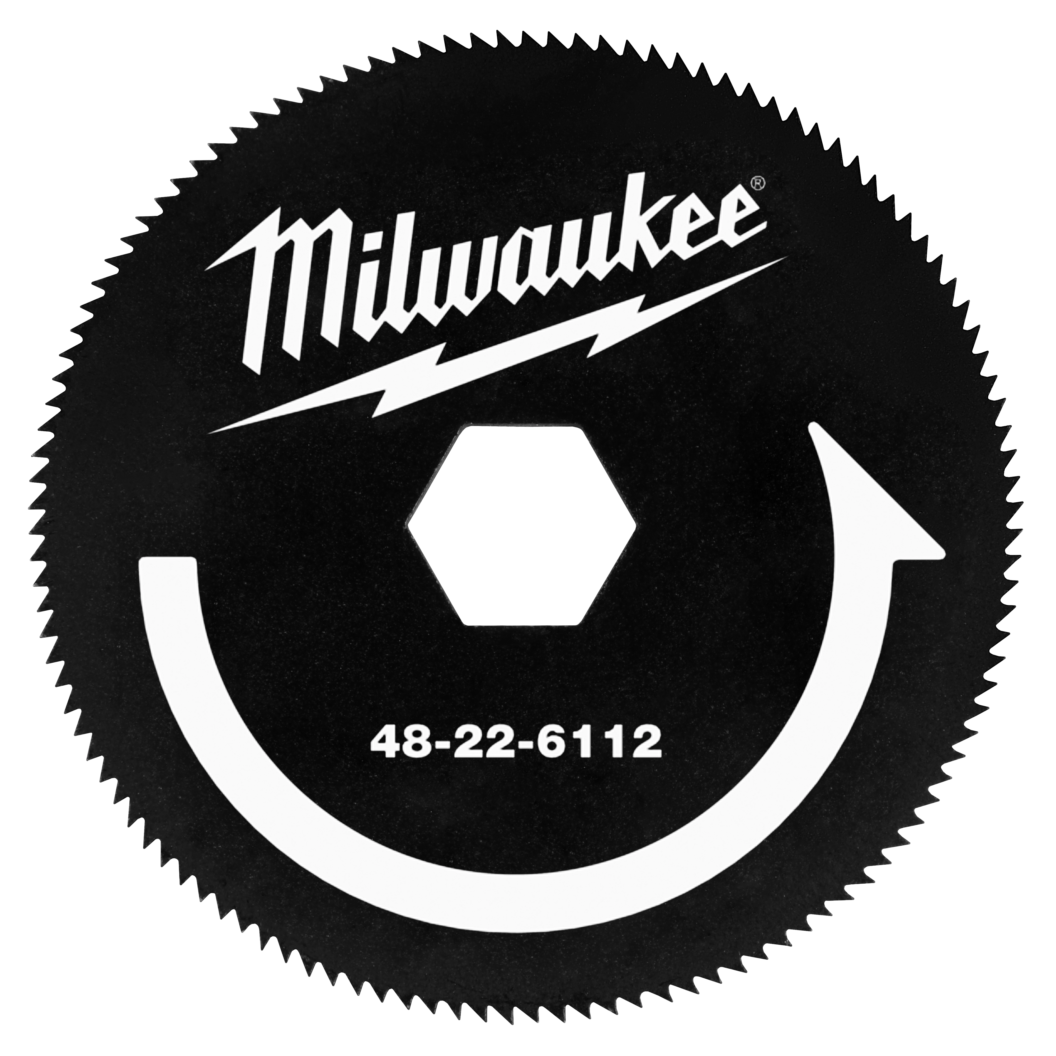 Armored Cable Cutter Replacement Blade with a hexagonal mounting hole in the center, features a black finish and model number 48-22-6112.