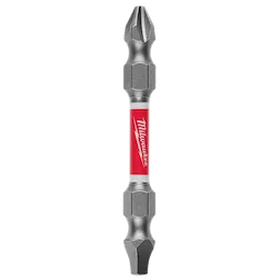 A double-ended Milwaukee PH2 and SQ2 screwdriver bit with a red and white logo in the center.