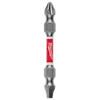 A double-ended Milwaukee PH2 and SQ2 screwdriver bit with a red and white logo in the center.