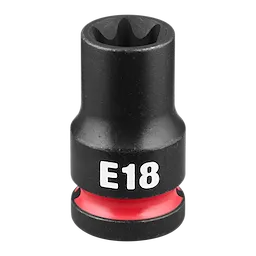 SHOCKWAVE Impact Duty 1/2" Drive E-Torx E18 Bit Socket standing upright with E18 marking and red band near base.