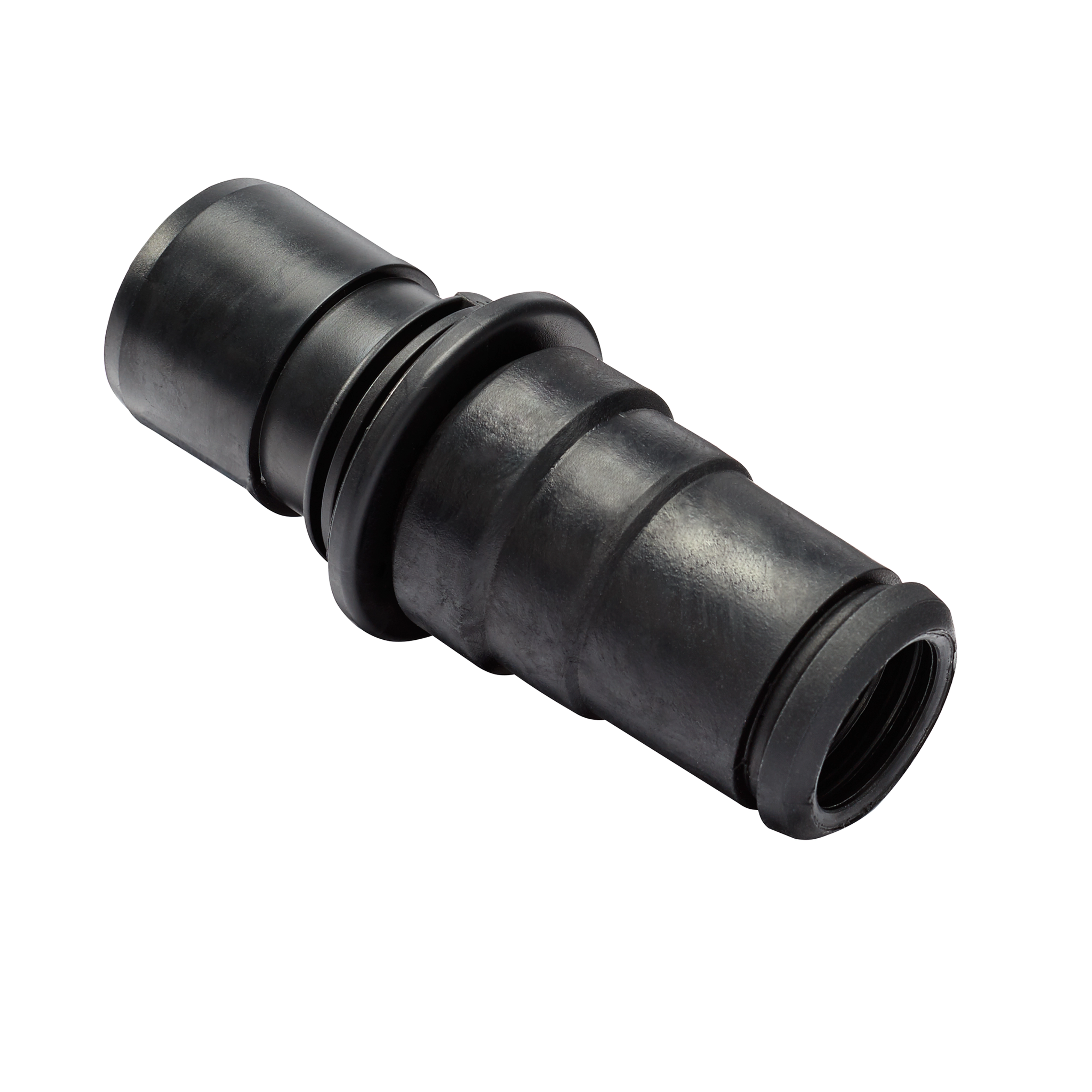 Black plastic Vacuum accessory hose adapter with multiple rubber rings for secure attachment and compatibility with various models.