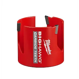 Red 3-inch BIG HAWG with Carbide Teeth by Milwaukee, featuring three large cutting edges and designed for woodcutting applications.