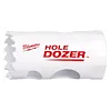 Milwaukee Hole Dozer Bi-Metal Hole Saw, 1-1/8 inch to 1-3/16 inch, with sharp teeth and white body featuring red text.