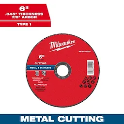 6" x .045" x 7/8" Metal Cut Off Wheel - Type 1 in red, with a 6-inch diameter and 0.045-inch thickness for cutting metal and stainless steel.