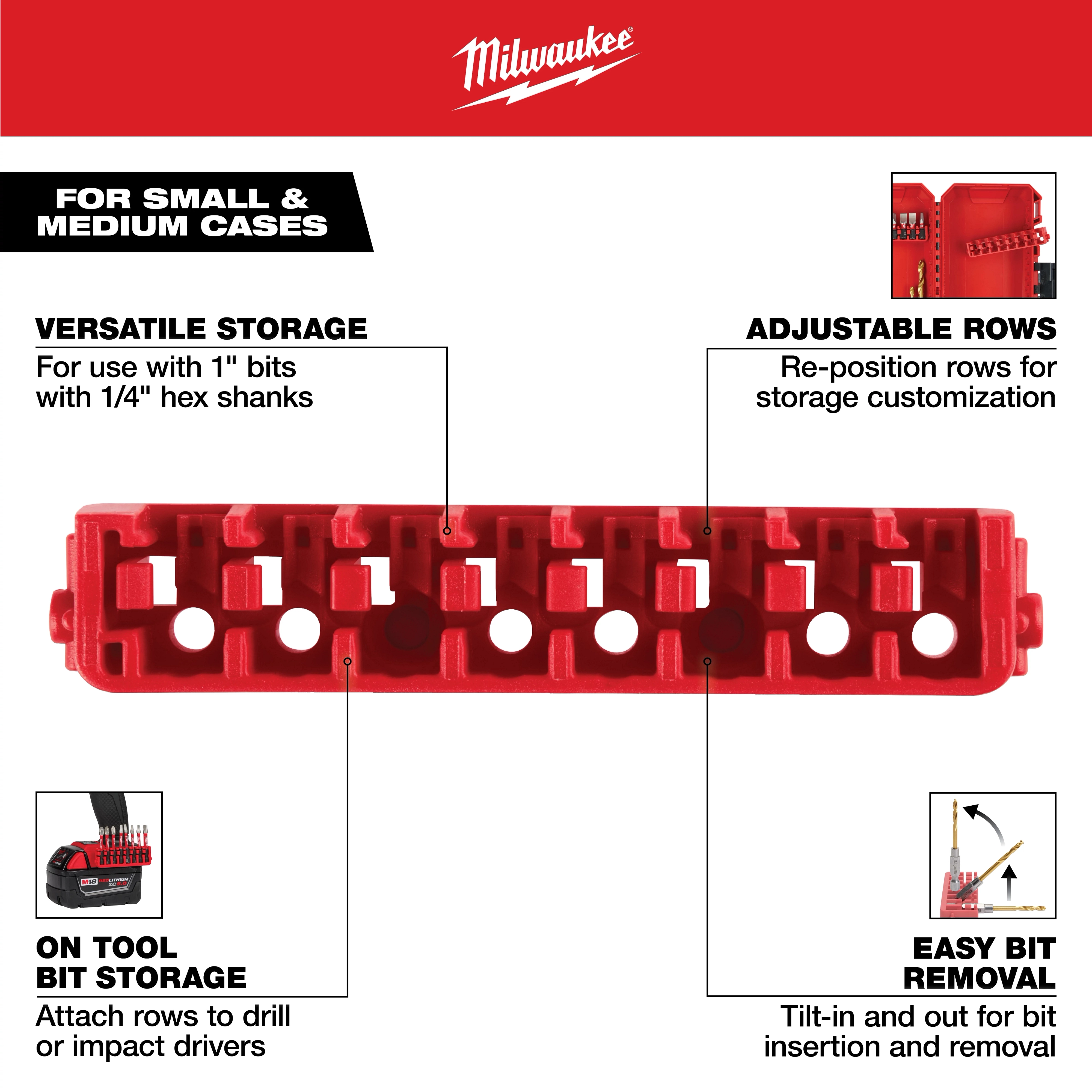 MILWAUKEE® Small & Medium Case Rows for Insert Bit Accessories