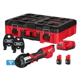 M12 FORCE LOGIC PRESS TOOL KIT w/ ONE KEY with 3/8", 3/4", & 7/8" ZoomLock MAX & >B< MaxiPro Press Jaws, case, and batteries.
