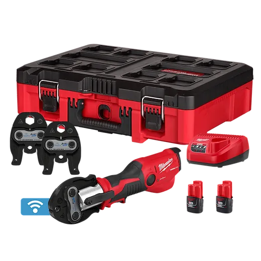 M12 FORCE LOGIC PRESS TOOL KIT w/ ONE KEY with 3/8", 3/4", & 7/8" ZoomLock MAX & >B< MaxiPro Press Jaws, case, and batteries.
