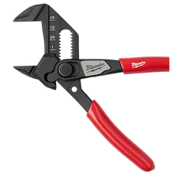 The 5" Pliers Wrench features black adjustable jaws with measurement markings, and is branded with the Milwaukee logo. Suitable for gripping and turning tasks, its compact size enhances portability and precision.