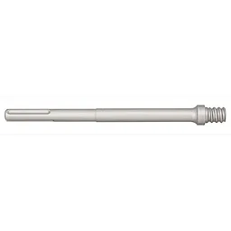 SDS Plus Thin Wall Core Bit Adapter Shank is a silver, cylindrical tool with a slotted end and threaded tip. Designed for connecting core bits to drills, it facilitates precise drilling in masonry and concrete. Sleek and durable, it ensures optimal performance in professional construction tasks.