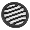 Black circular Inlet Filter with a white, ribbed internal section covered by a grid-like pattern.