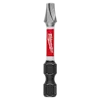 The image shows a single SHOCKWAVE™ 2" Impact Duty ECX™ 2 Power Bit from a 25-pack. The bit has a black base, a red midsection with the Milwaukee logo, and a silver tip.